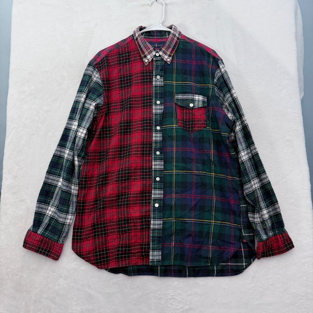 Ralph Lauren Flannel Shirt Mens L Multicolor Patchwork Plaid Pocket Button Down